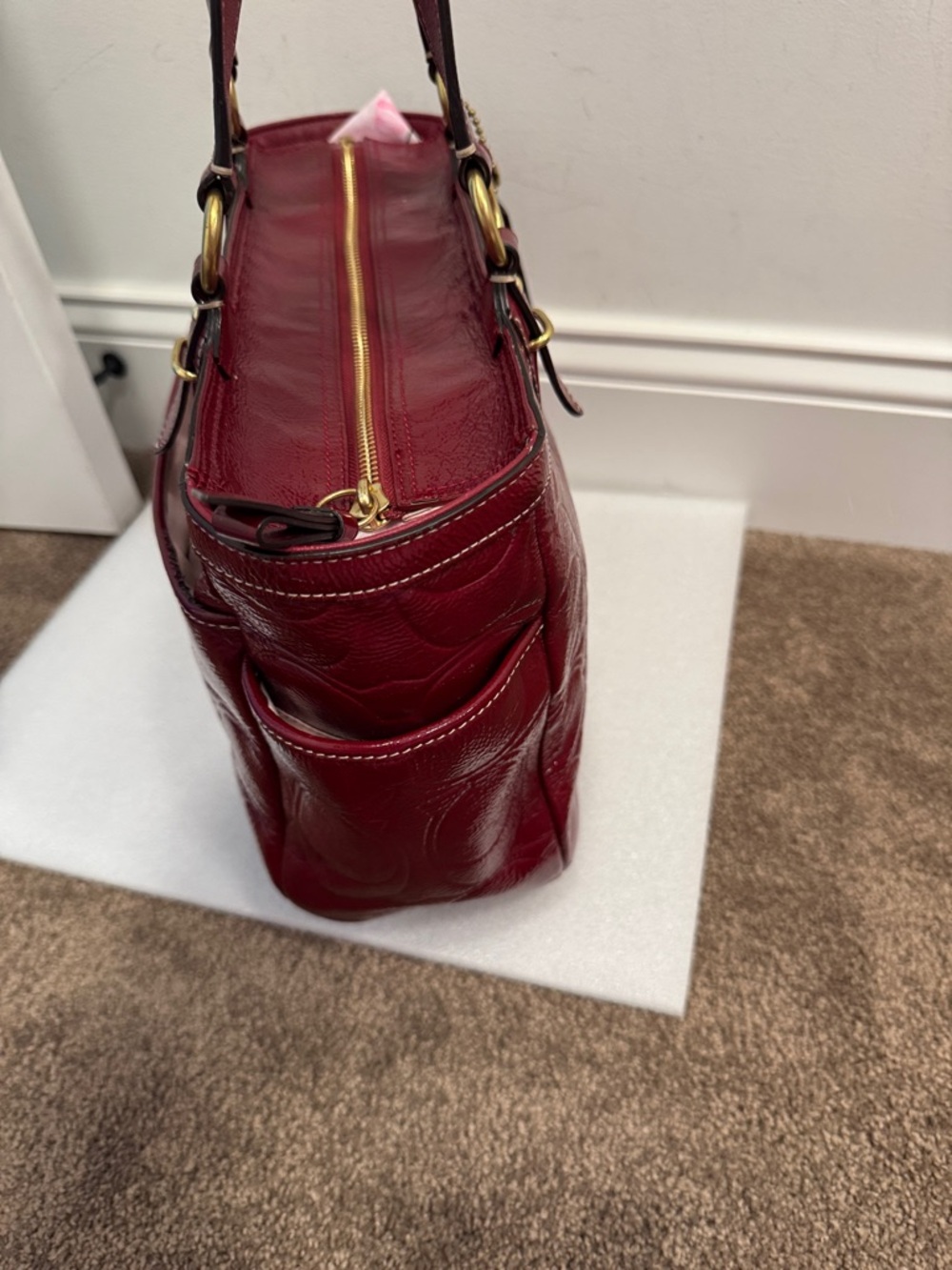 Coach Gallery tote bag in red signature embossed patent leather 2012 F19462 - Picture 6 of 14